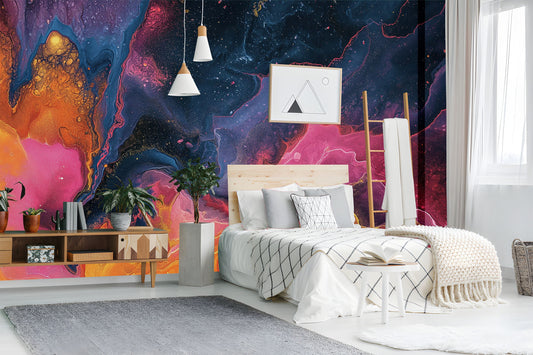 Colorful Abstract Easy Apply Geometric Wallpaper – room setting, Golden Era Walls