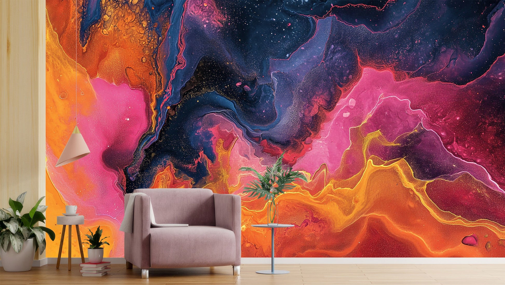 Colorful Abstract Easy Apply Geometric Wallpaper – scale reference, Golden Era Walls