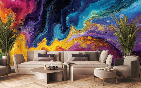 Dynamic Fluid Art Vibrant Geometric Wallpaper – detail view, Golden Era Walls