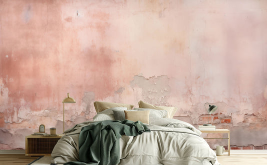 Vintage Pink Beige Distressed Marble Wallpaper – lifestyle view, Golden Era Walls
