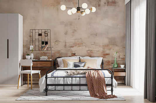 Rustic Aged Plaster Look Marble Wallpaper – room setting, Golden Era Walls