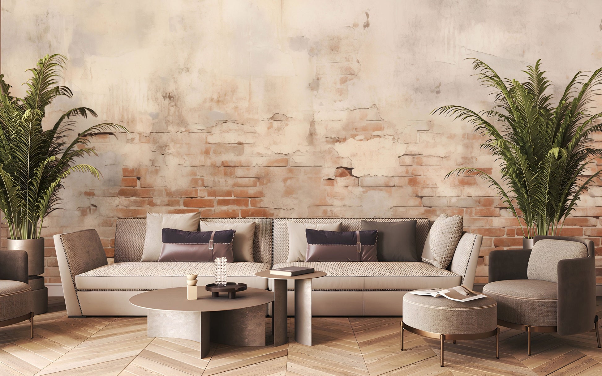 Rustic Aged Plaster Look Marble Wallpaper – lifestyle view, Golden Era Walls