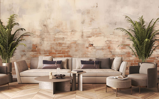 Rustic Aged Plaster Look Marble Wallpaper – lifestyle view, Golden Era Walls