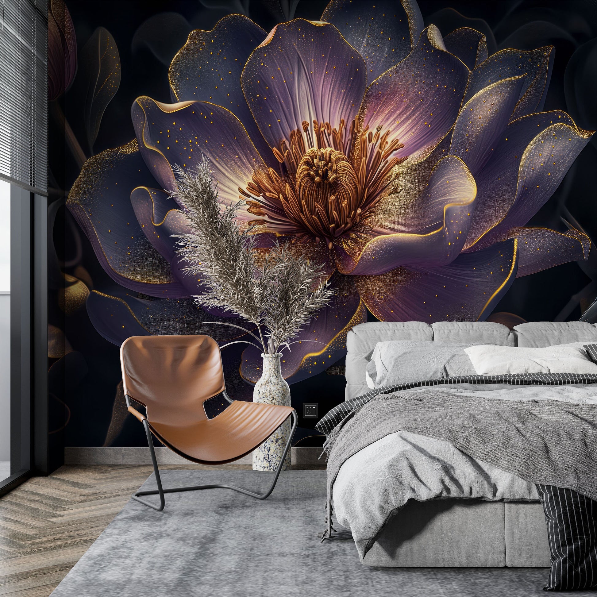 Abstract Peonies Floral Purple Floral Wallpaper – detail view, Golden Era Walls