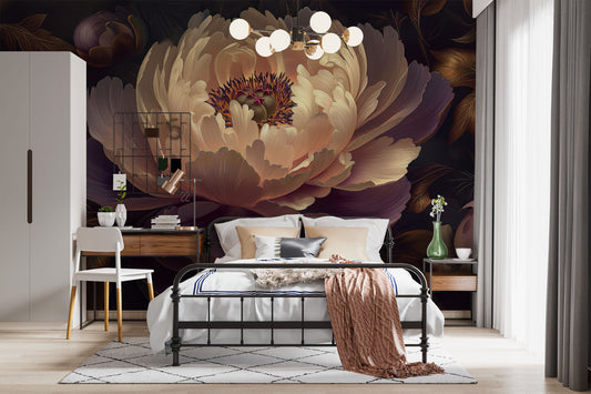 Abstract Peonies Purple Yellow Floral Wallpaper – peel and stick wallpaper mural, Golden Era Walls