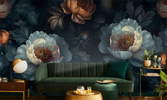 Dark Floral Non Woven Floral Wallpaper – peel and stick wallpaper mural, Golden Era Walls