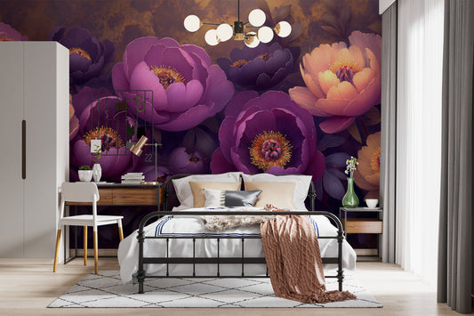 Elegant Floral Peonies Abstract Floral Wallpaper – detail view, Golden Era Walls