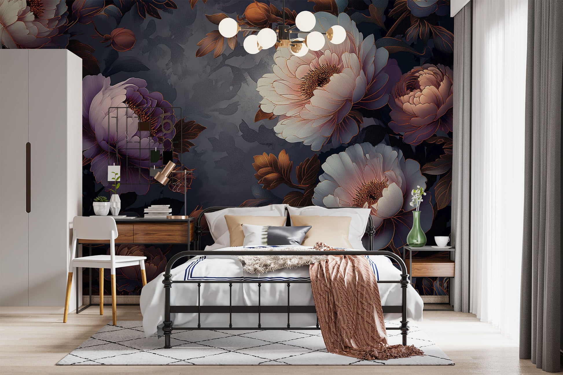 Luxurious Peony Garden Non Floral Wallpaper – detail view, Golden Era Walls