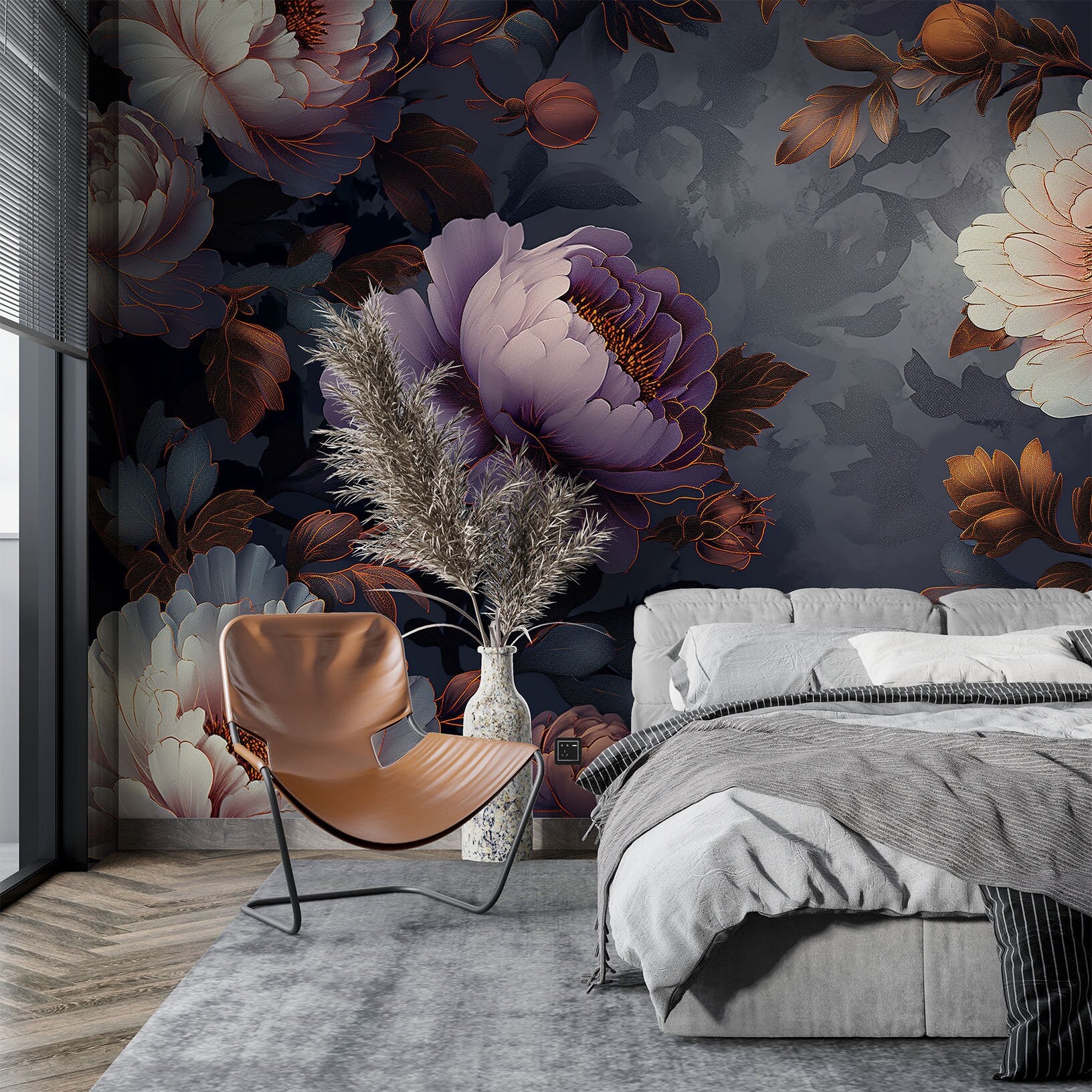 Luxurious Peony Garden Non Floral Wallpaper – lifestyle view, Golden Era Walls