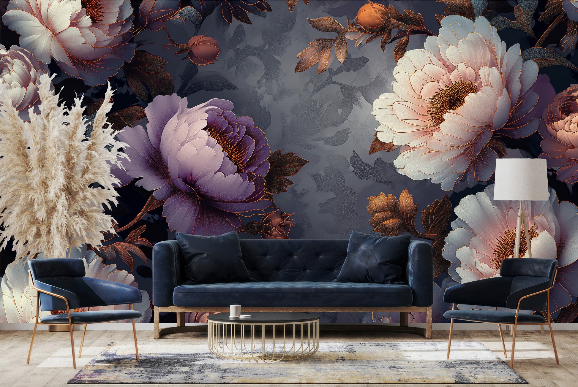 Luxurious Peony Garden Non Floral Wallpaper – room setting, Golden Era Walls