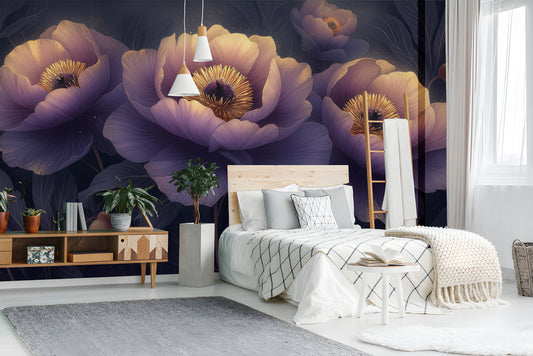 Modern Abstract Peonies Floral Floral Wallpaper – detail view, Golden Era Walls