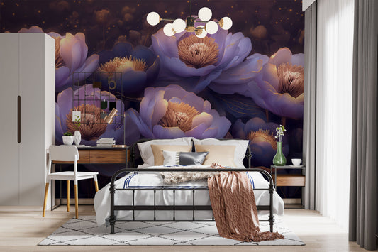 Modern Abstract Peonies Vibrant Floral Wallpaper – detail view, Golden Era Walls