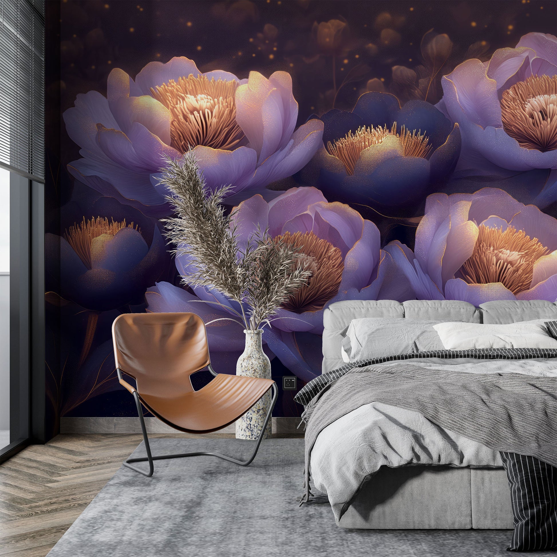Modern Abstract Peonies Vibrant Floral Wallpaper – peel and stick wallpaper mural, Golden Era Walls