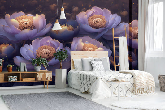 Modern Abstract Peonies Vibrant Floral Wallpaper – lifestyle view, Golden Era Walls
