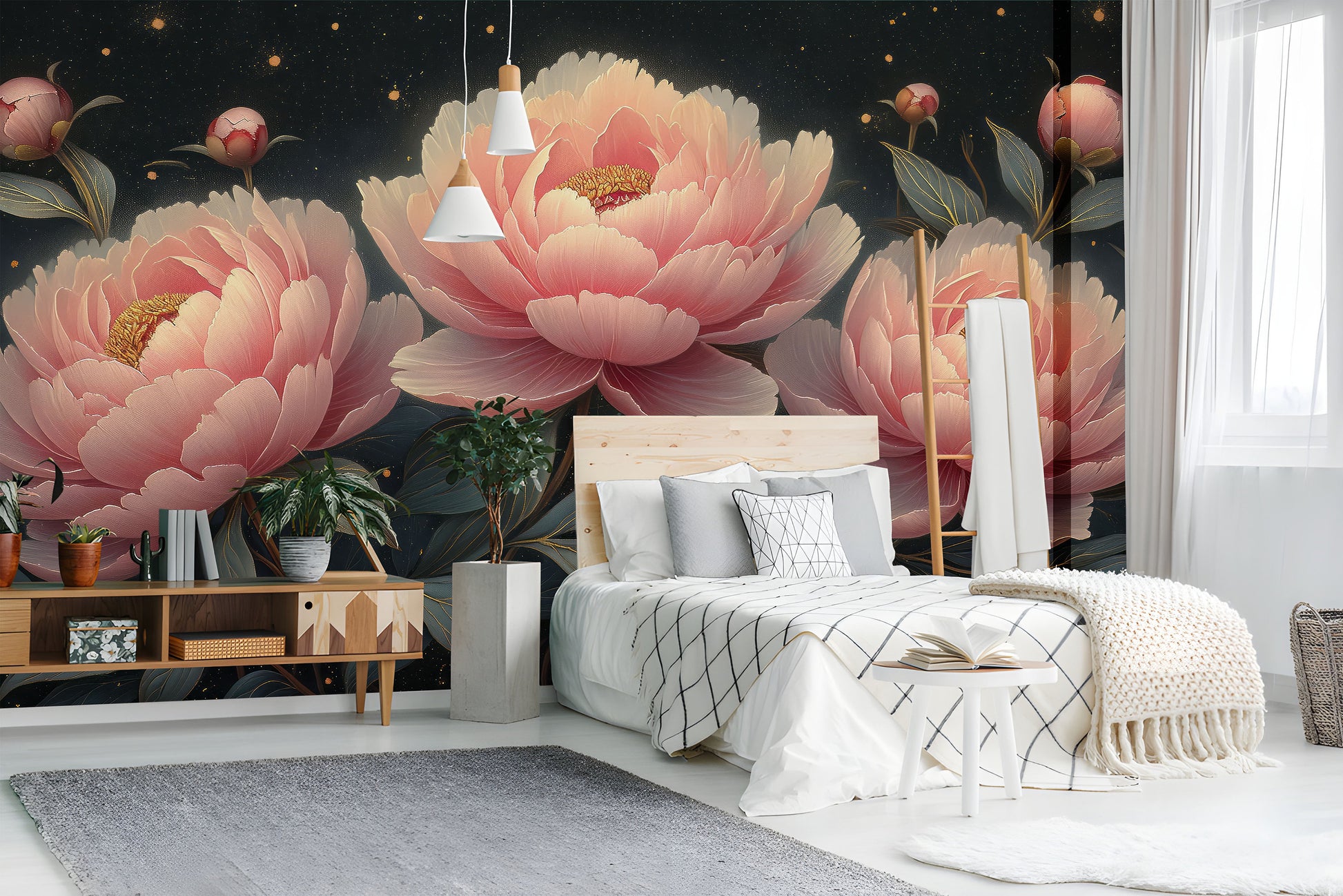 Pastel Peony Flower Elegant Floral Wallpaper – peel and stick wallpaper mural, Golden Era Walls