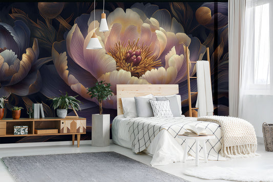 Serene Dark Floral Non Floral Wallpaper – lifestyle view, Golden Era Walls