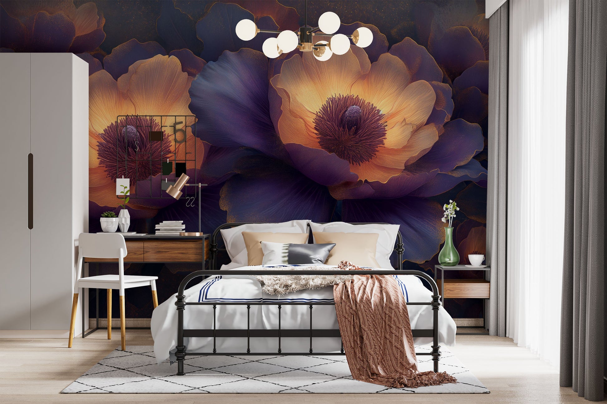 Serene Floral Abstract Peony Floral Wallpaper – scale reference, Golden Era Walls