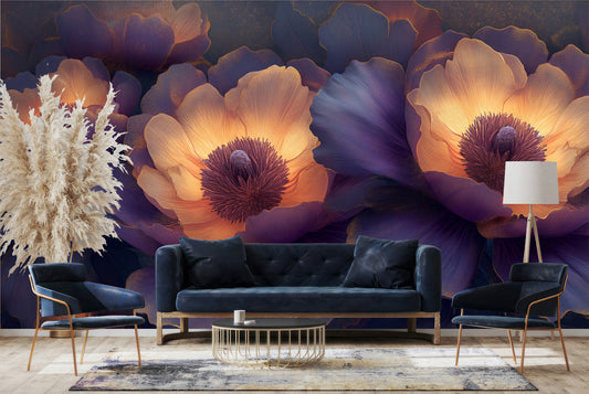Serene Floral Abstract Peony Floral Wallpaper – peel and stick wallpaper mural, Golden Era Walls