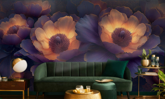 Serene Floral Abstract Peony Floral Wallpaper – detail view, Golden Era Walls