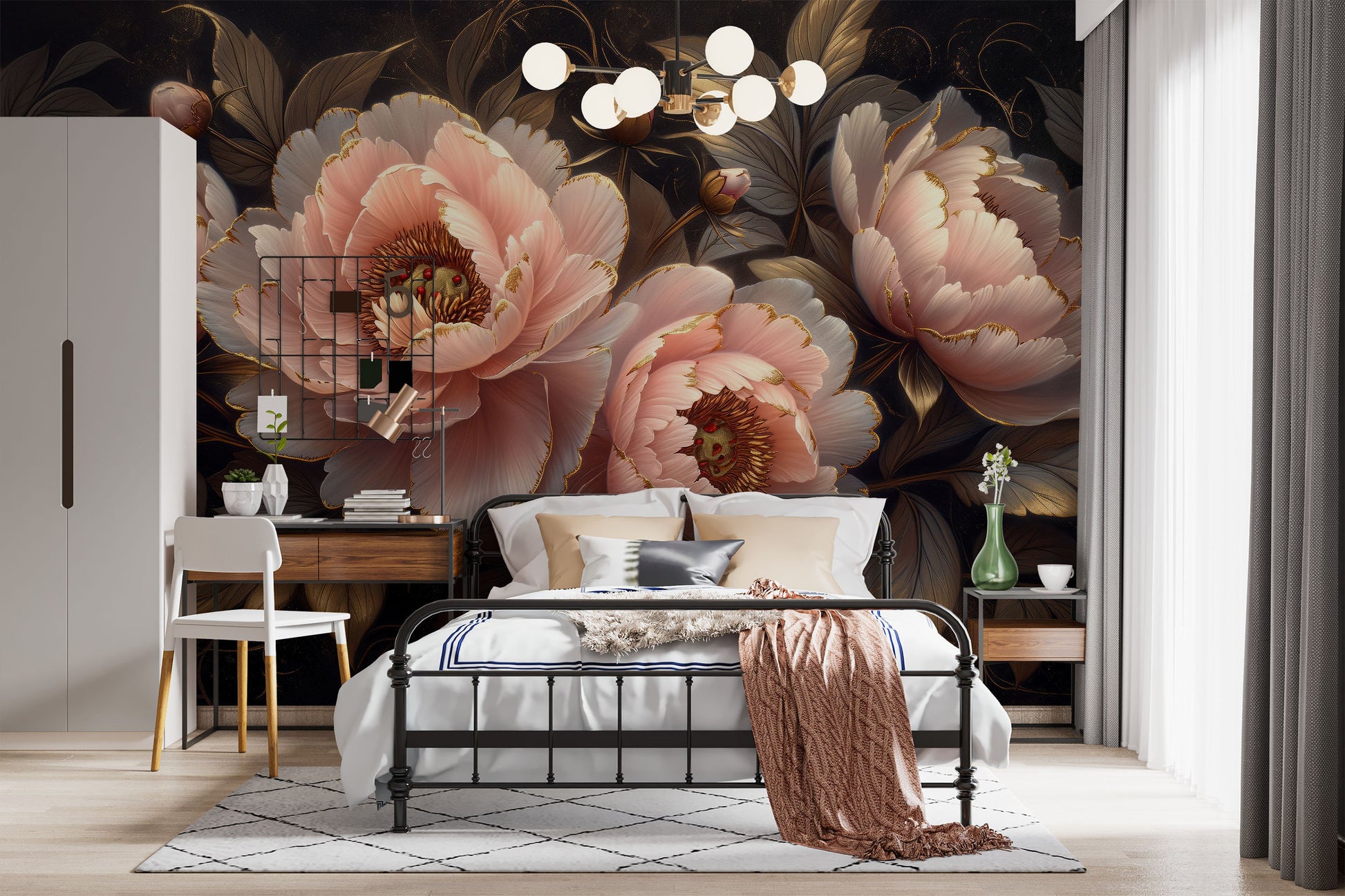 Serene Peony Blossom Non Floral Wallpaper Pattern – alternate view, Golden Era Walls