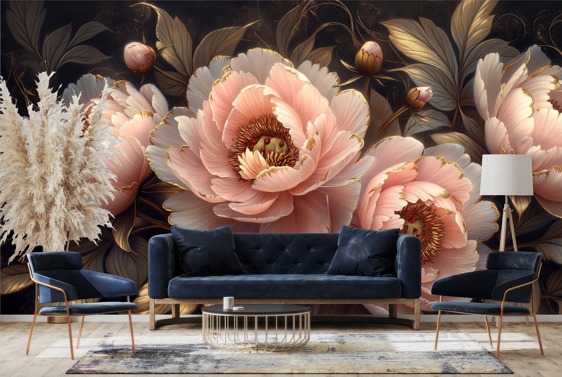 Serene Peony Blossom Non Floral Wallpaper Pattern – additional view, Golden Era Walls