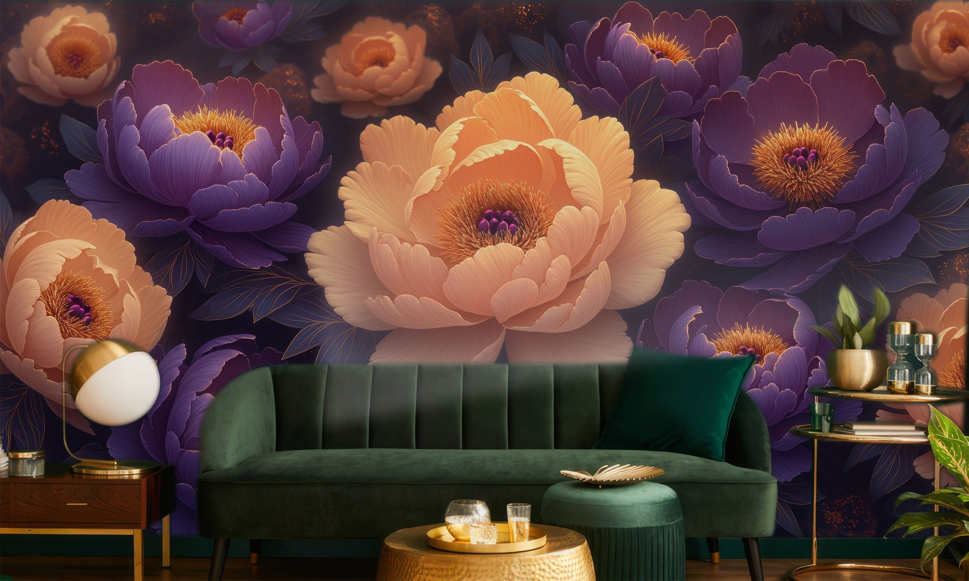 Soft Peony Flower Easy Floral Wallpaper – detail view, Golden Era Walls