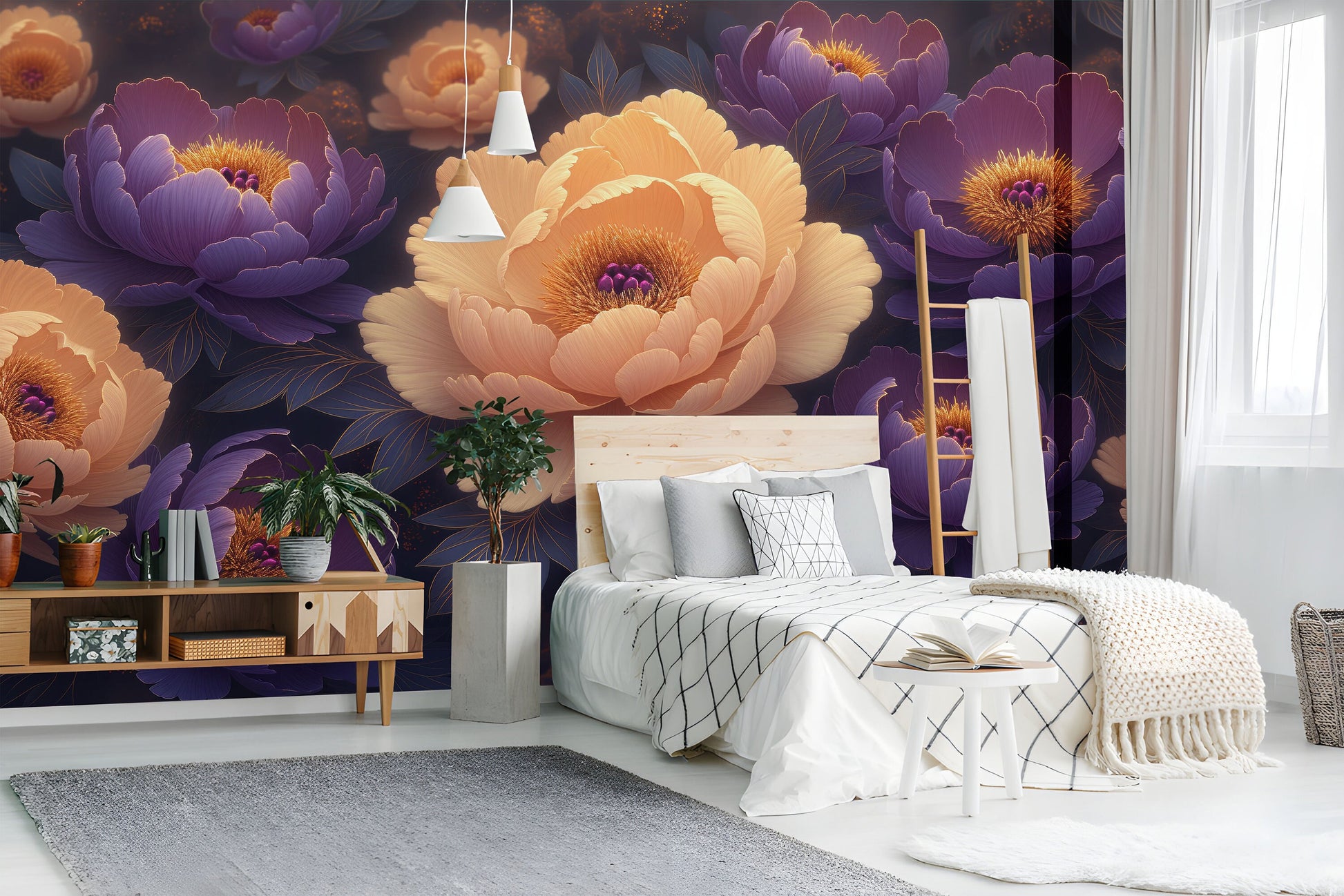 Soft Peony Flower Easy Floral Wallpaper – lifestyle view, Golden Era Walls