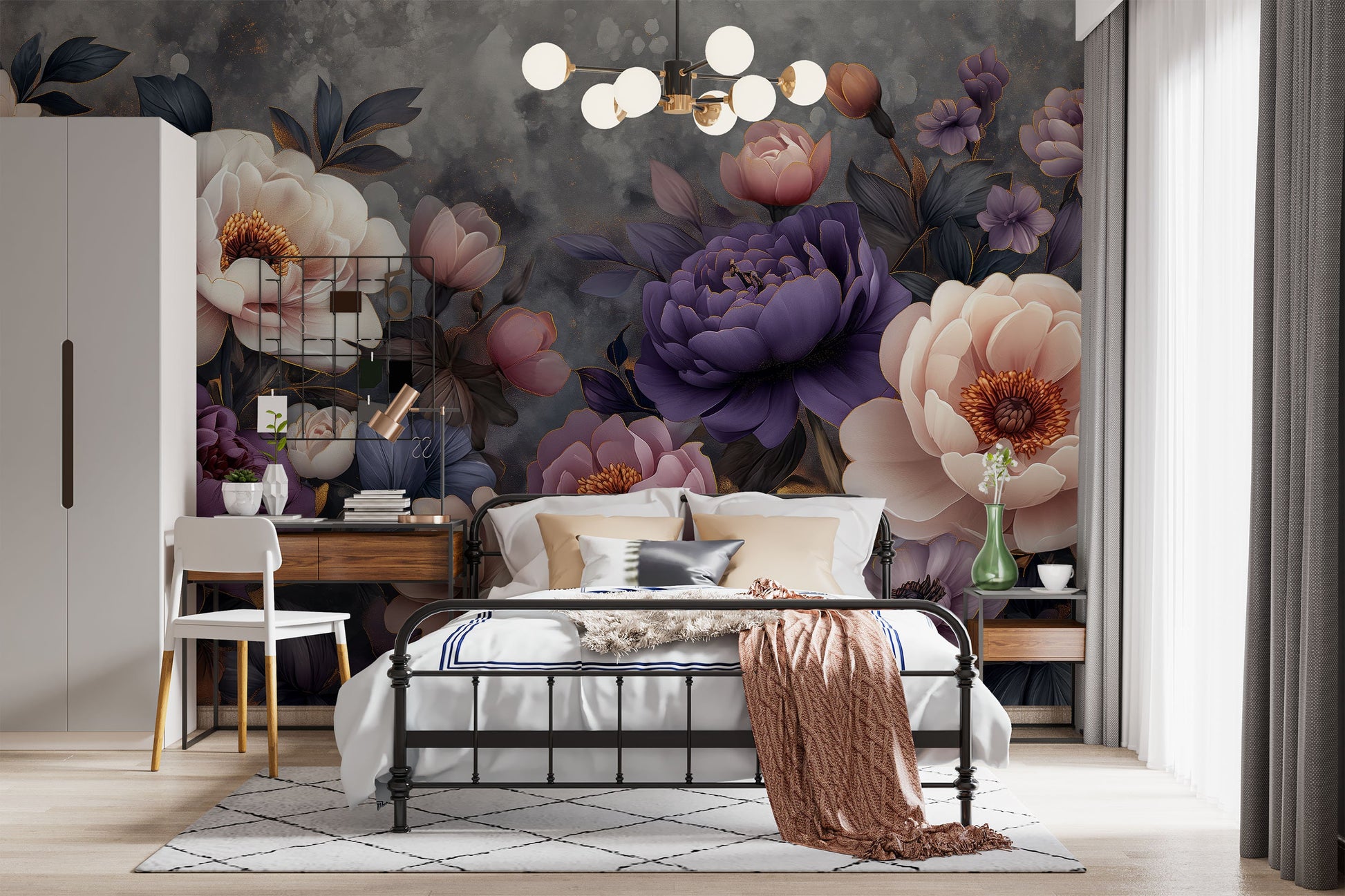 Vintage Peony Bloom Non Floral Wallpaper Pattern – texture detail, Golden Era Walls
