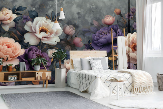 Vintage Peony Bloom Non Floral Wallpaper Pattern – peel and stick wallpaper mural, Golden Era Walls