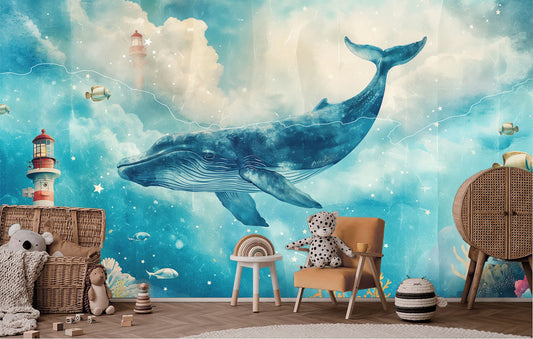 Playful Ocean Scene Creative Coastal Wallpaper – peel and stick wallpaper mural, Golden Era Walls