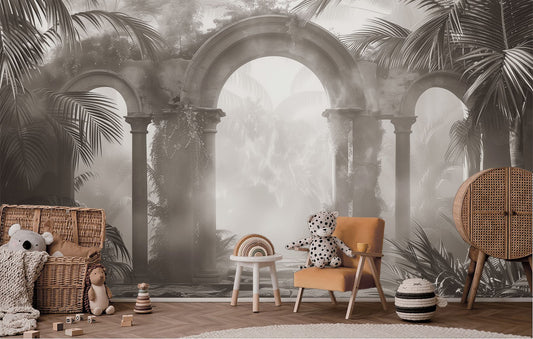 Ancient Roman Gothic Arches Tropical Wallpaper – detail view, Golden Era Walls