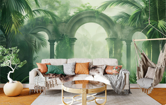 Ancient Roman Gothic Arches Tropical Wallpaper – peel and stick wallpaper mural, Golden Era Walls