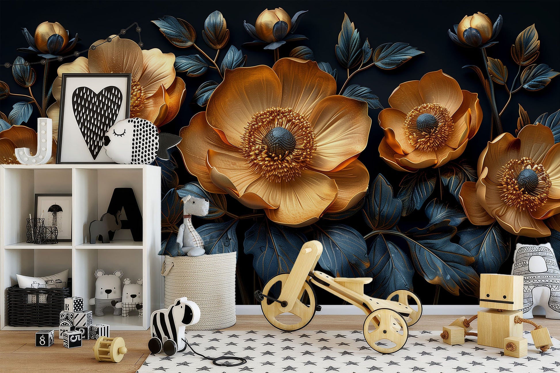 Stylish Gold Flower Modern Floral Wallpaper – detail view, Golden Era Walls