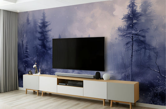 Winter Wonderland Mystical Snowy Coastal Wallpaper – room setting, Golden Era Walls