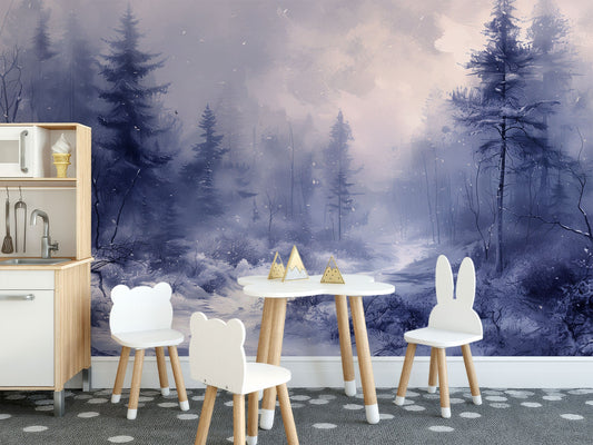Winter Wonderland Mystical Snowy Coastal Wallpaper – detail view, Golden Era Walls