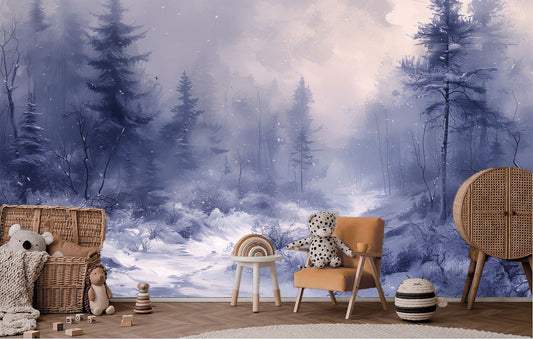 Winter Wonderland Mystical Snowy Coastal Wallpaper – peel and stick wallpaper mural, Golden Era Walls