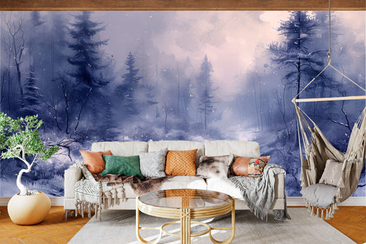 Winter Wonderland Mystical Snowy Coastal Wallpaper – lifestyle view, Golden Era Walls