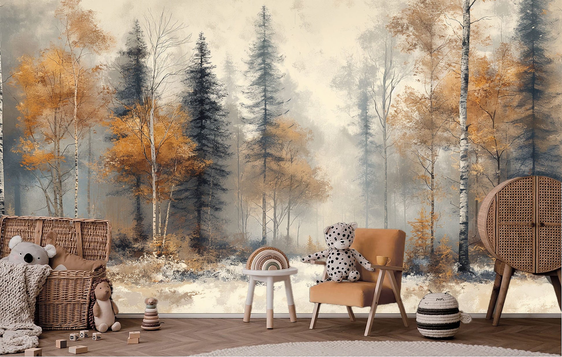 Winter Forest Abstract Premium Geometric Wallpaper – peel and stick wallpaper mural, Golden Era Walls