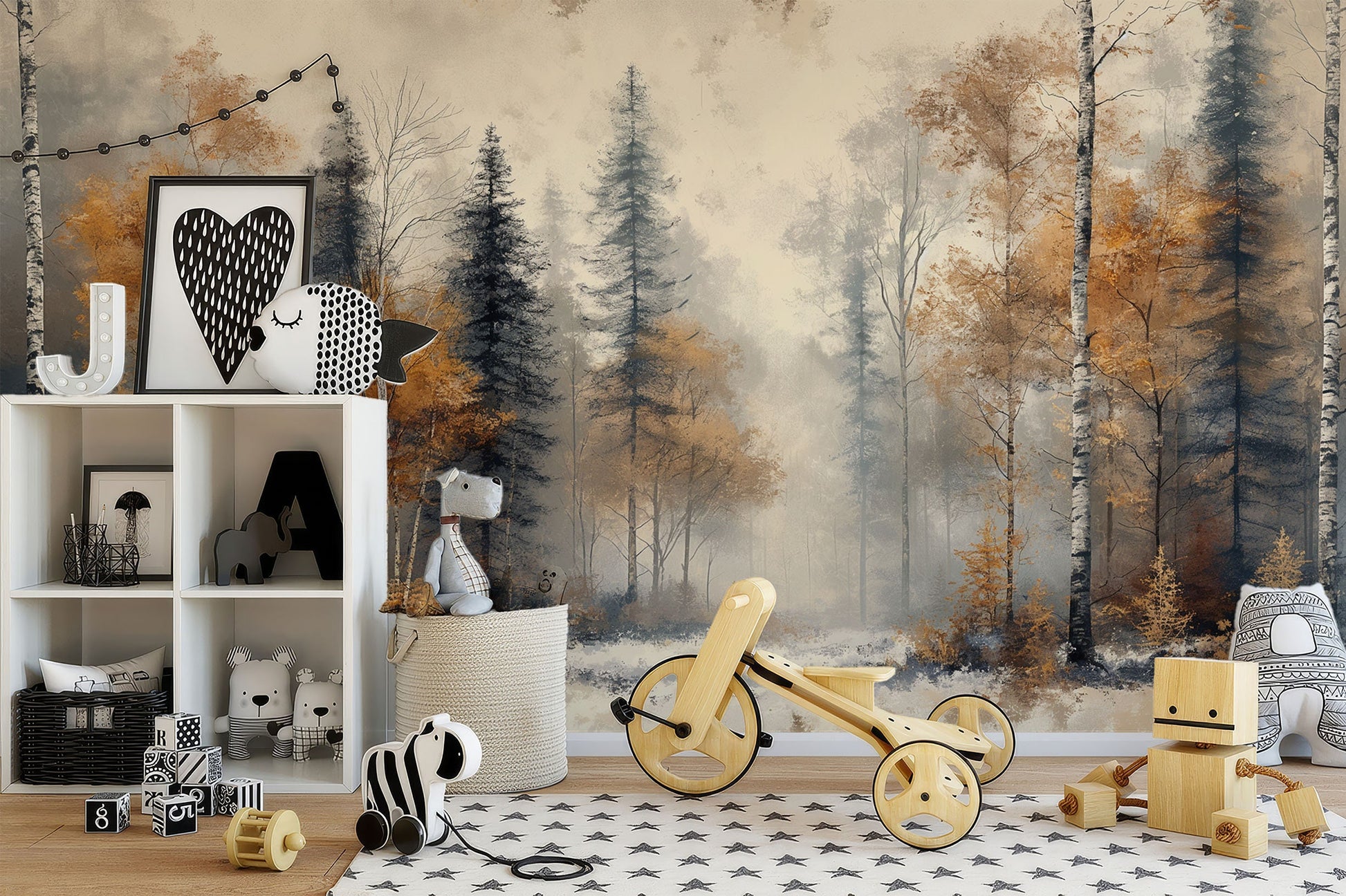 Winter Forest Abstract Premium Geometric Wallpaper – lifestyle view, Golden Era Walls