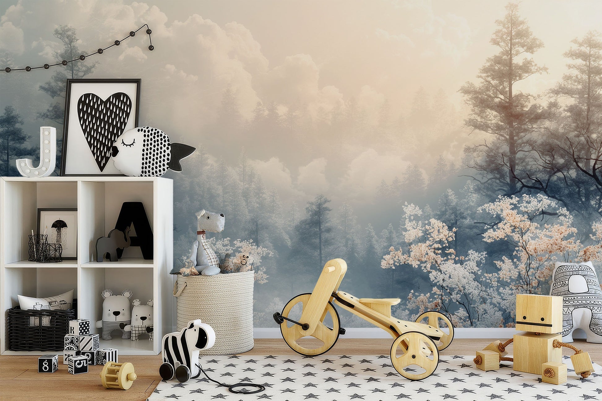 Dreamy Forest Misty Woodland Coastal Wallpaper – alternate view, Golden Era Walls