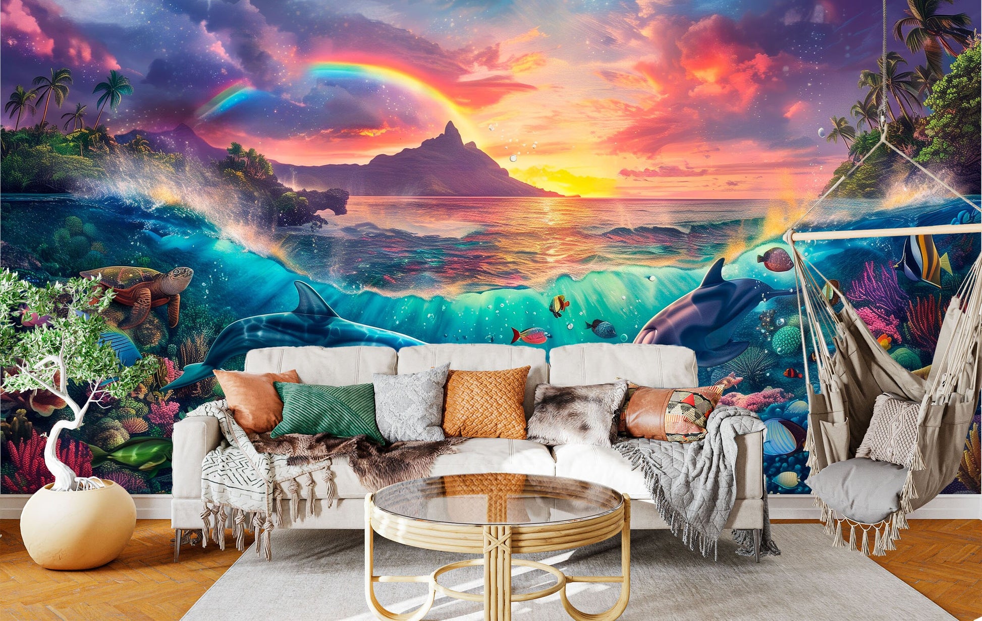 Colorful Ocean Scene Non Tropical Wallpaper – scale reference, Golden Era Walls