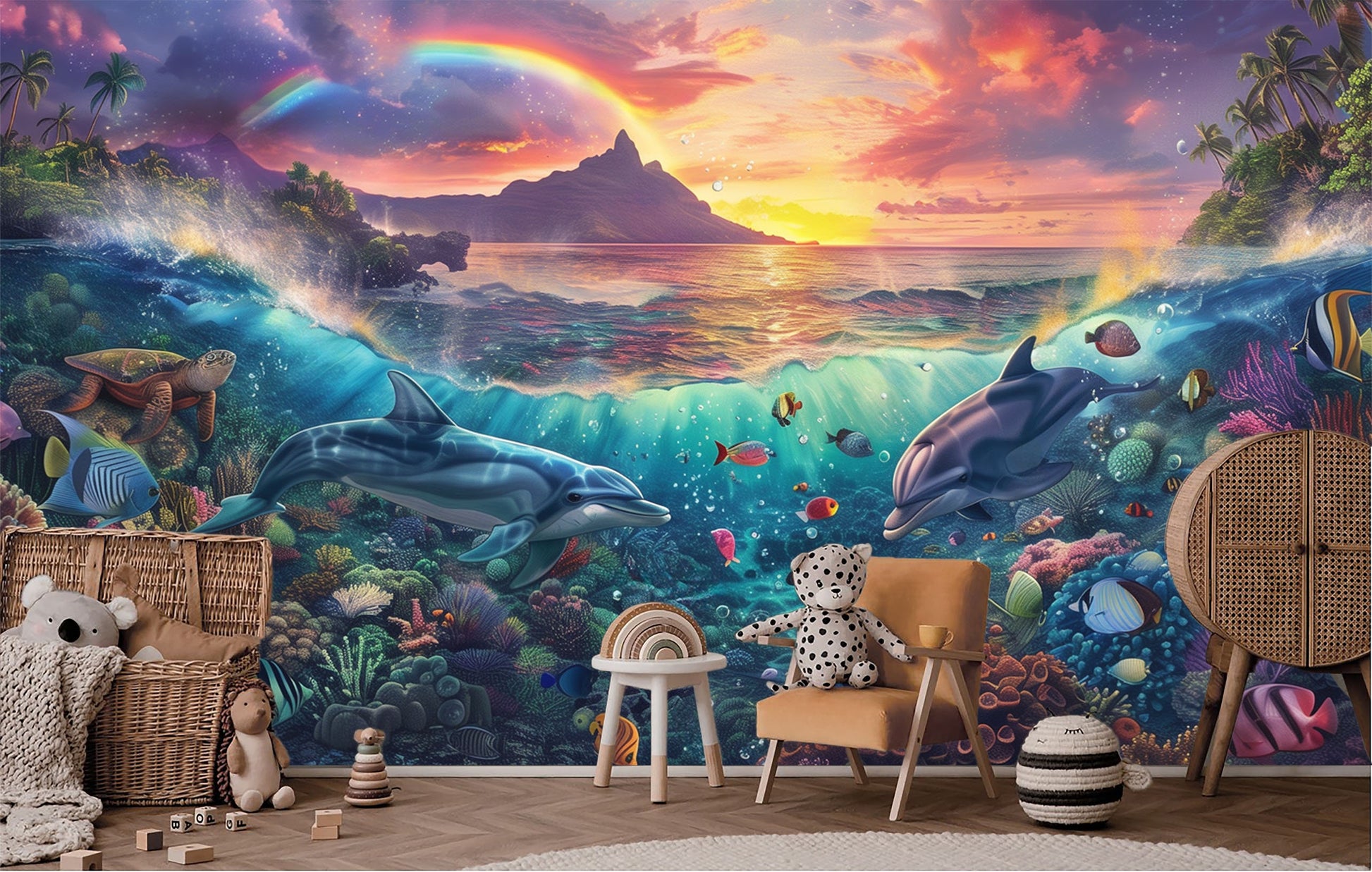 Colorful Ocean Scene Non Tropical Wallpaper – peel and stick wallpaper mural, Golden Era Walls