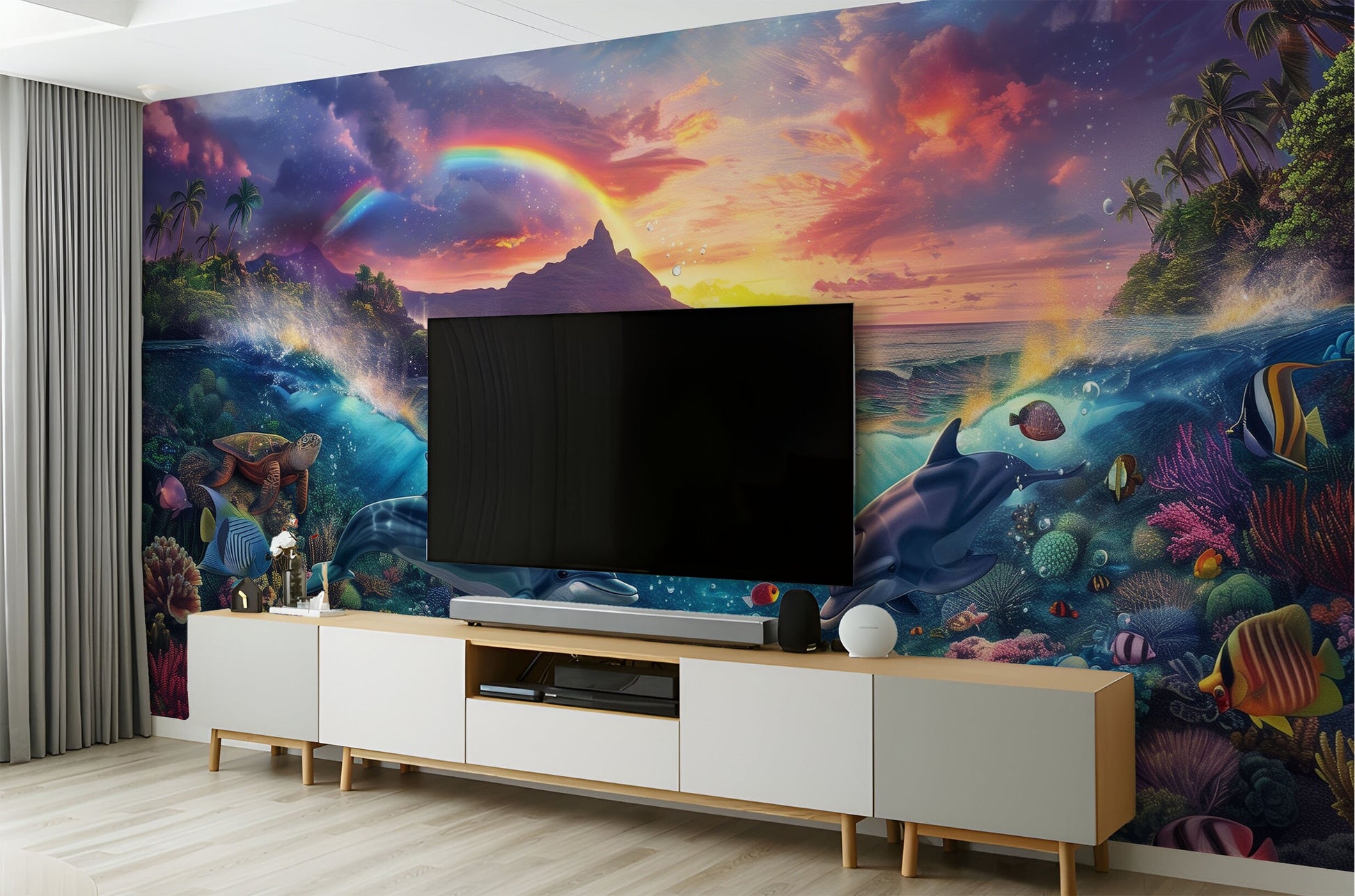Colorful Ocean Scene Non Tropical Wallpaper – alternate view, Golden Era Walls