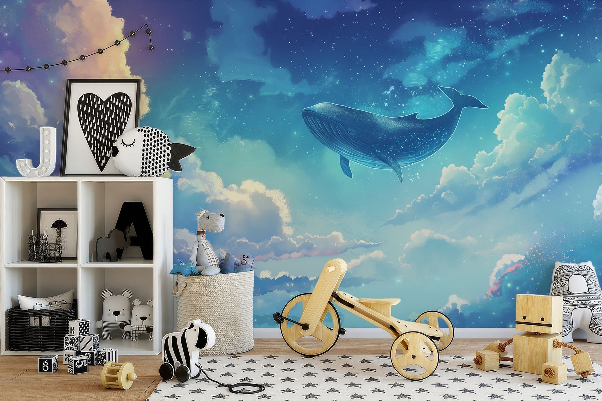 Whale Lighthouse Ocean Lovers Coastal Wallpaper – lifestyle view, Golden Era Walls