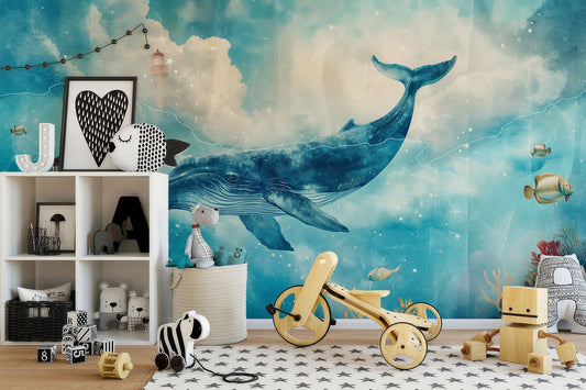 Playful Ocean Scene Creative Coastal Wallpaper – detail view, Golden Era Walls