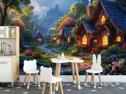 Whimsical Village Scene Non Wallpaper – detail view, Golden Era Walls