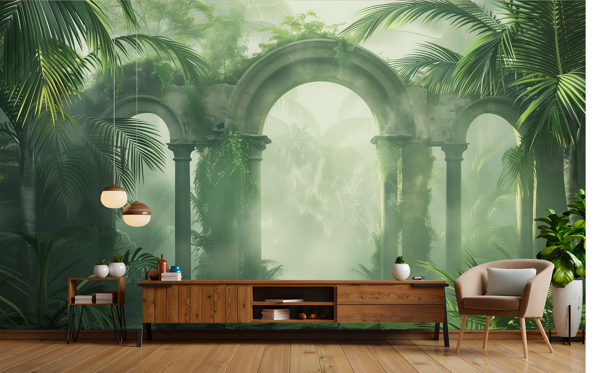 Ancient Roman Gothic Arches Tropical Wallpaper – scale reference, Golden Era Walls