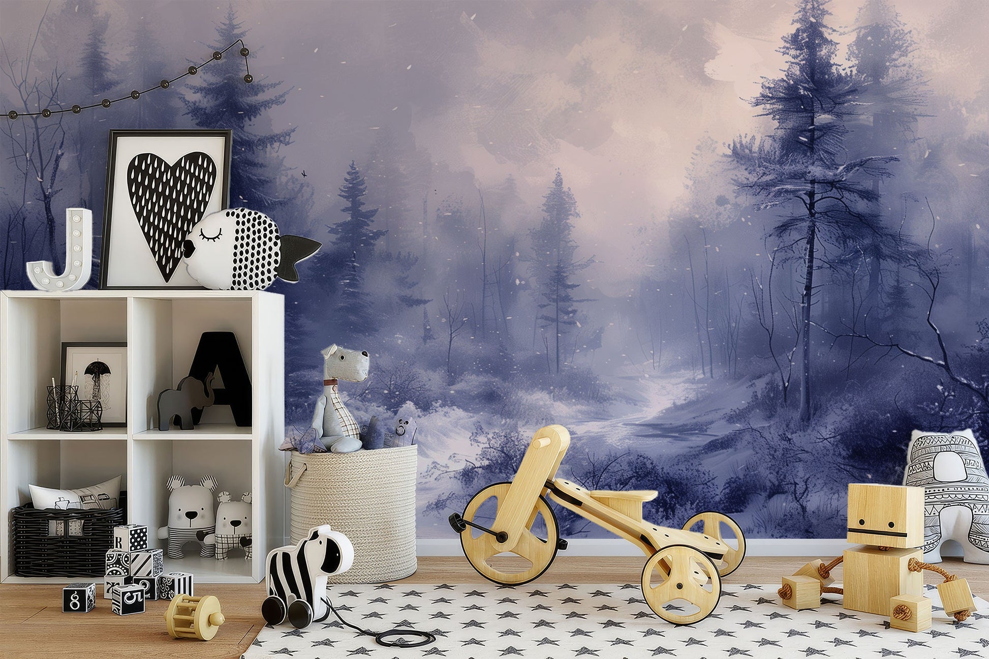 Winter Wonderland Mystical Snowy Coastal Wallpaper – scale reference, Golden Era Walls