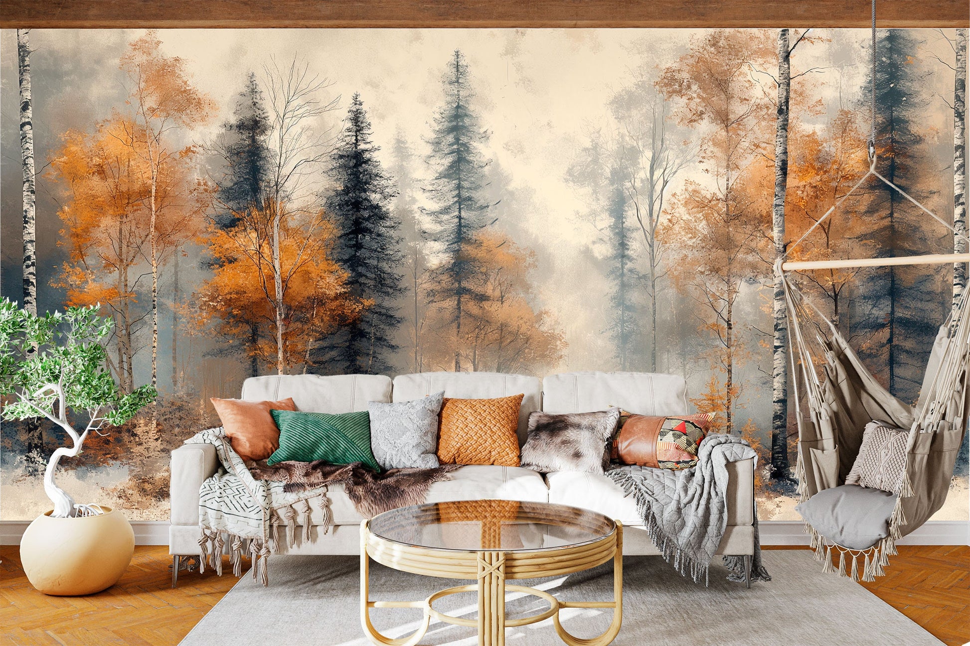 Winter Forest Abstract Premium Geometric Wallpaper – detail view, Golden Era Walls