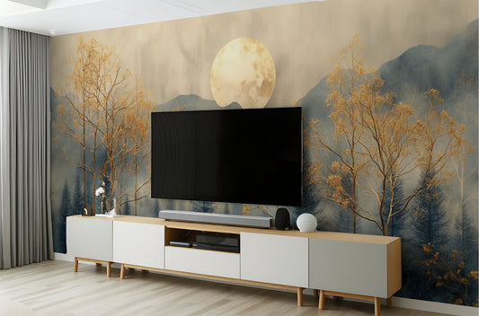 High Quality Winter Trees Geometric Wallpaper – detail view, Golden Era Walls